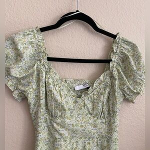 Sophie Rue Green Ruched Puff Sleeve Sundress